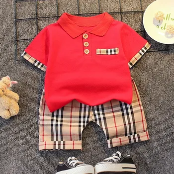 Custom Printing Baby Boy Summer Clothing Set infant Clothes Suit cartoon Toddler Outfits kids baby cotton casual plaid clothes