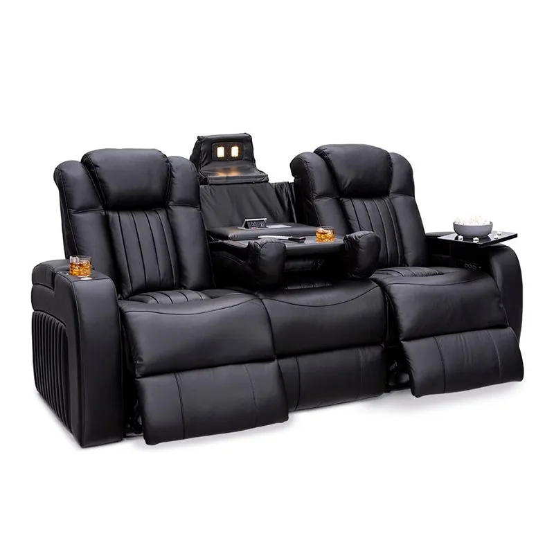 High-End Multifunctional Leather Sofa Set First-Grade Cowhide PU Electric for Luxury Home Theater Video Room Luxury Living Room