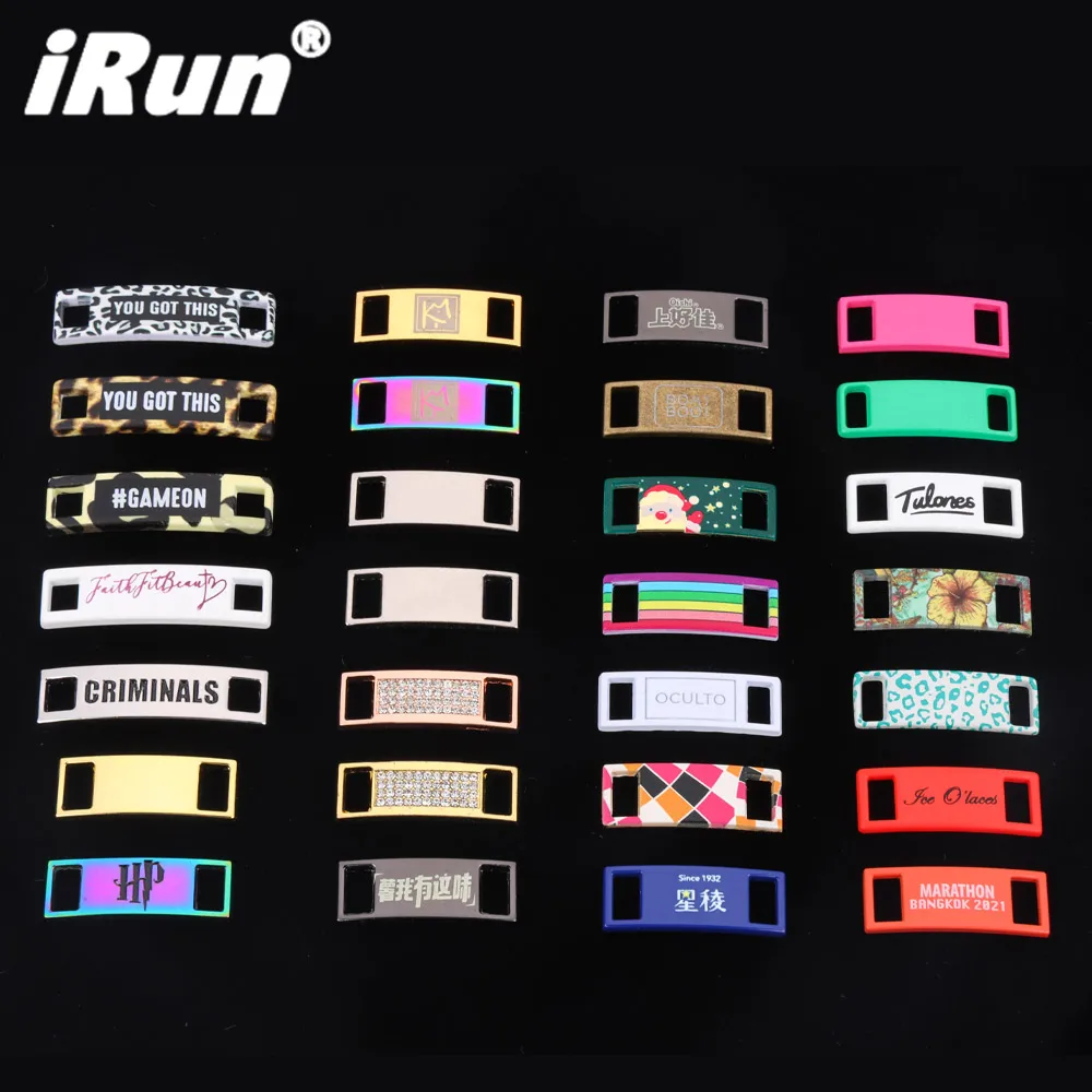 iRun Rainbow Shoe Laces Lock Metal Tag Shoe Charms Personality Tags Sneaker Shoelace Decorations Accessories Enamel Charm