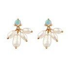 Stud Earring Gemnel Bohemian Handmade S925 Gold Plated Stud Opal Pearl Drop Earring