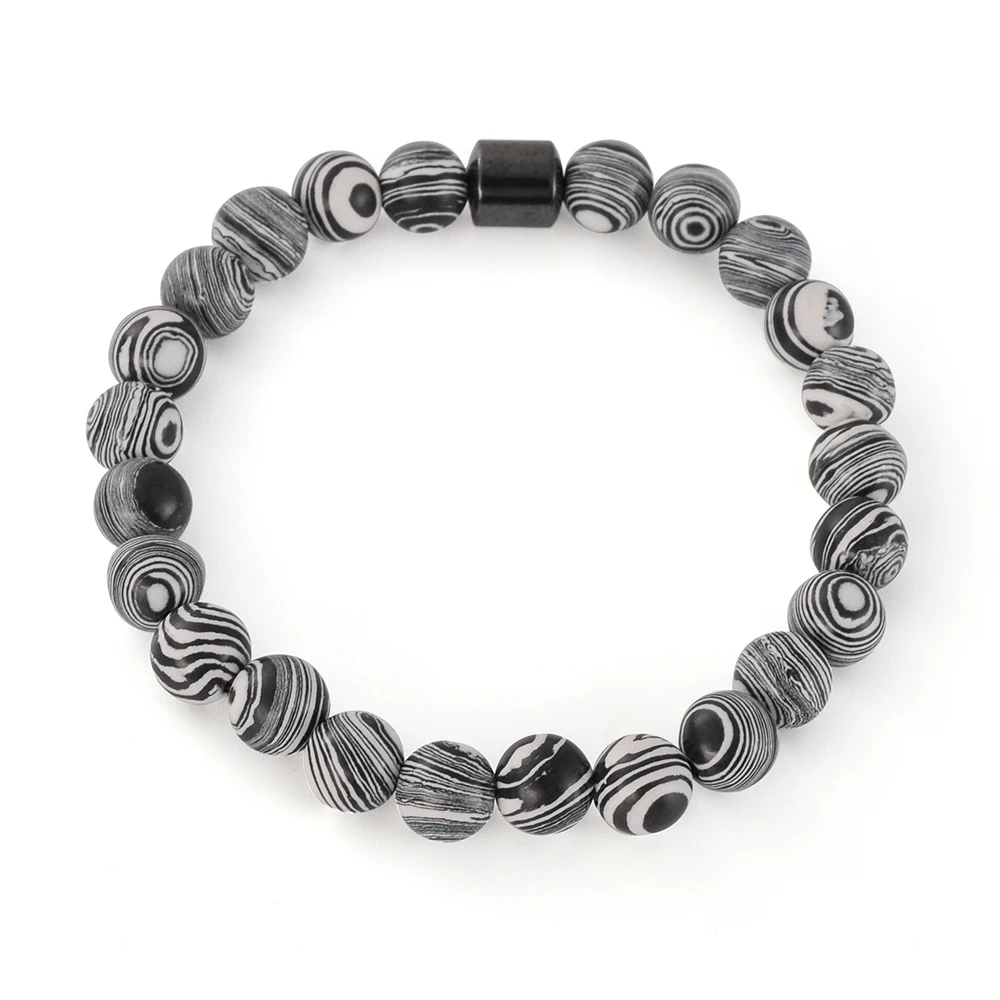 F234 Men New Semi-precious Malachite High Quality And Charms Beaded Unisex Bead Chain Custom Zebra-stripe Charm Stone Bracelet