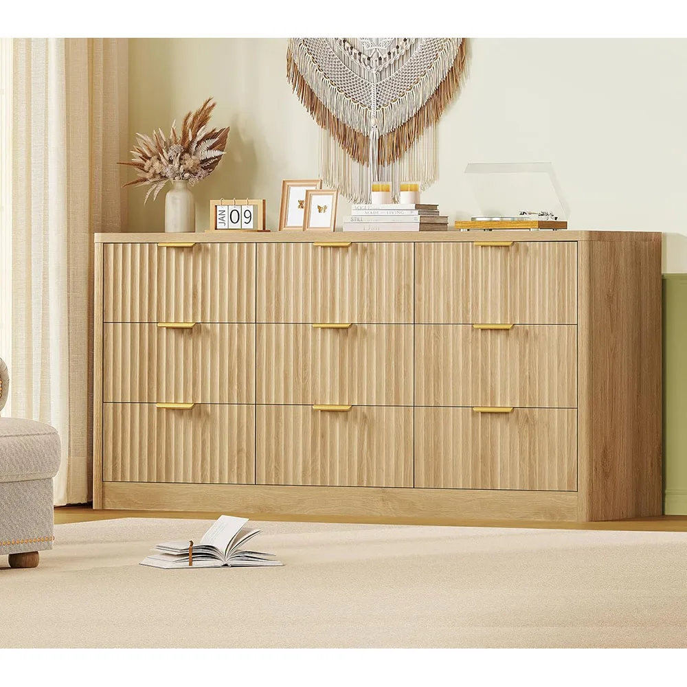 product nu deco fluted modern dresser 9 drawers 63 wide wood with metal handles mdf panel for bedroom living room storage-4