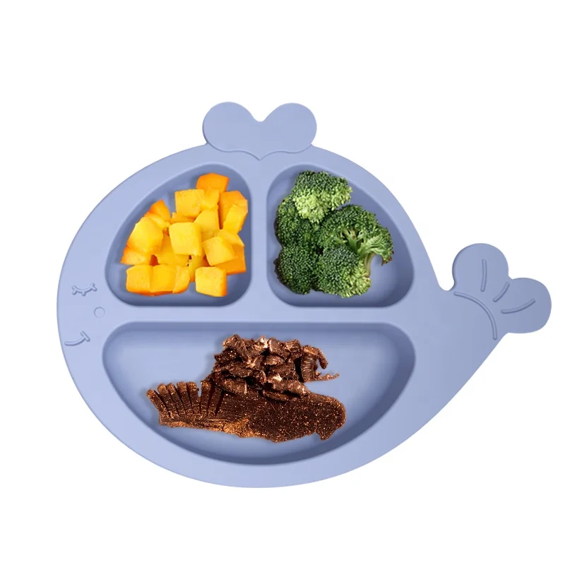 Wellfine 	BPA Free Assiette New Arrival Silicone Suction Kid Dining  Divided Toddler Silicone Baby Feeding Plate