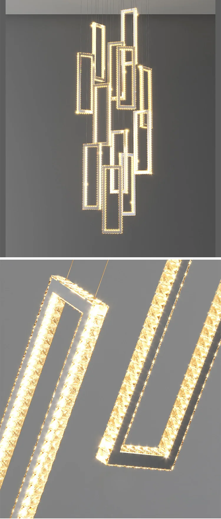 CPL-299 Bespoke Fixtures Indoor Decoration Villa Hall Hotel Lobby Staircase Luxury Crystal LED Chandelier Light details