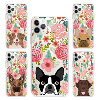 Fashion Flower Cute Puppy Dog Soft TPU Transparent Phone Case For iPhone 13Pro Max 13 12 11 Pro 6 6S 8 7 Plus X Xs Max XR Case