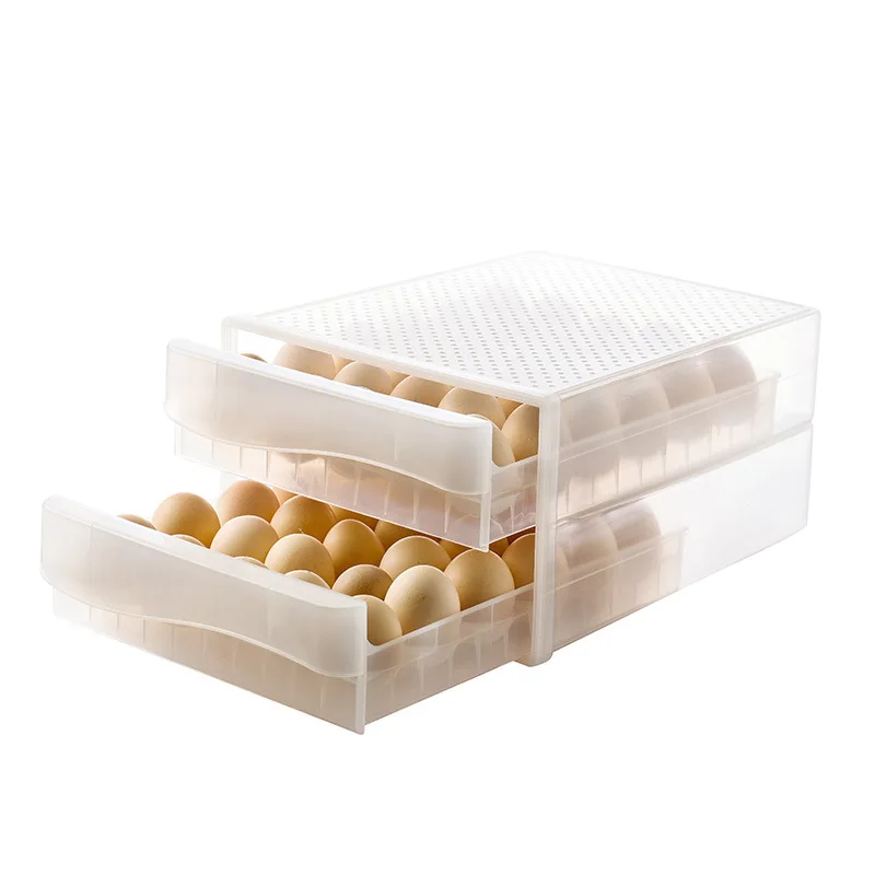 Household Refrigerator Storage Box Plastic Transparent Kitchen Double Layer Egg Trays Drawer Type Egg Holder