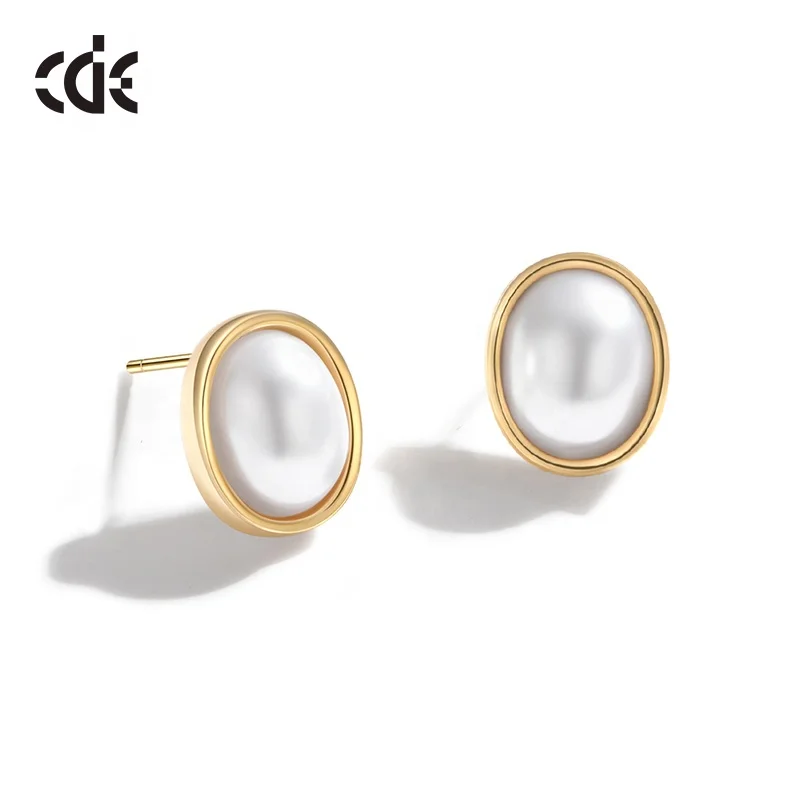 Korean Sterling Silver Pearl Stud Earring S925 Gold Plated Round Pearl Silver Earring