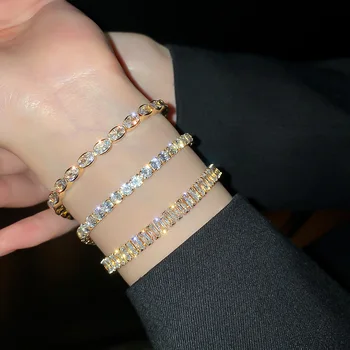 Luxury 18K Gold Plated Geometric Crystal Bracelet Personality Sparkling Cubic Zircon Tennis Chain Bangle Bracelet For Women