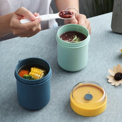 Portable Plastic Soup Cup with Lid for Students Microwave Ooven Breakfast Container Spoon Mugs With Cover