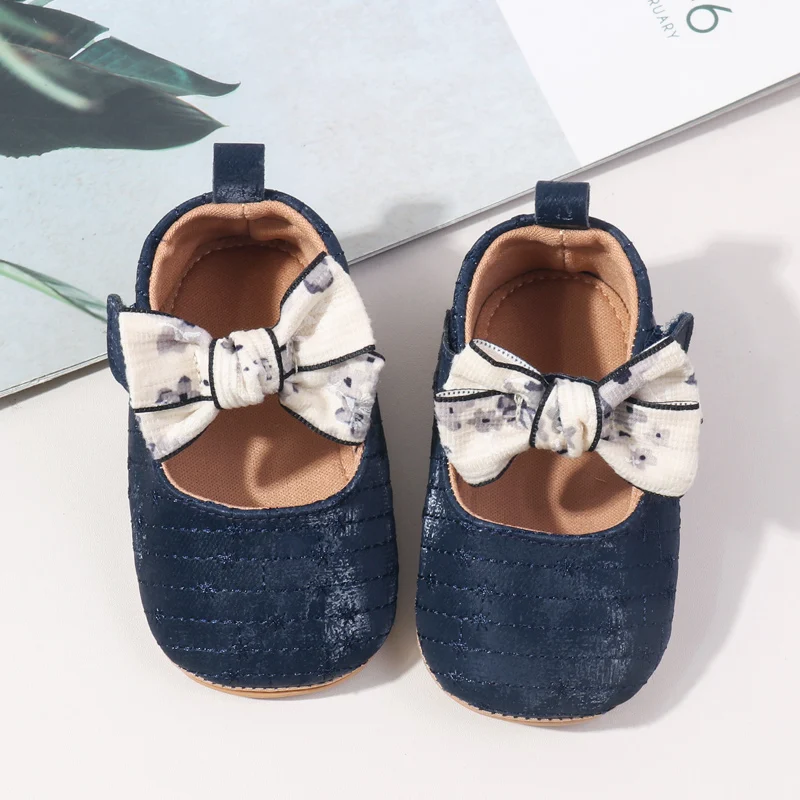 Wholesale Fashion Spring&Autumn Bowknot Design Baby Girl Princess Shoes With TPR Soled Baby Shoes factory