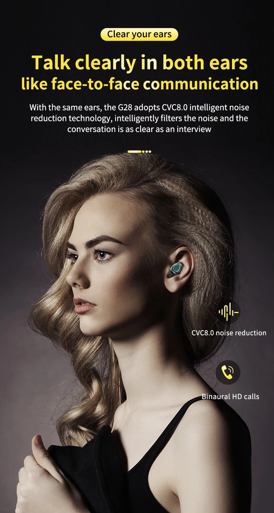 G28 Tws Earphone Handsfree Earbuds Long Battery True Wireless Headphone