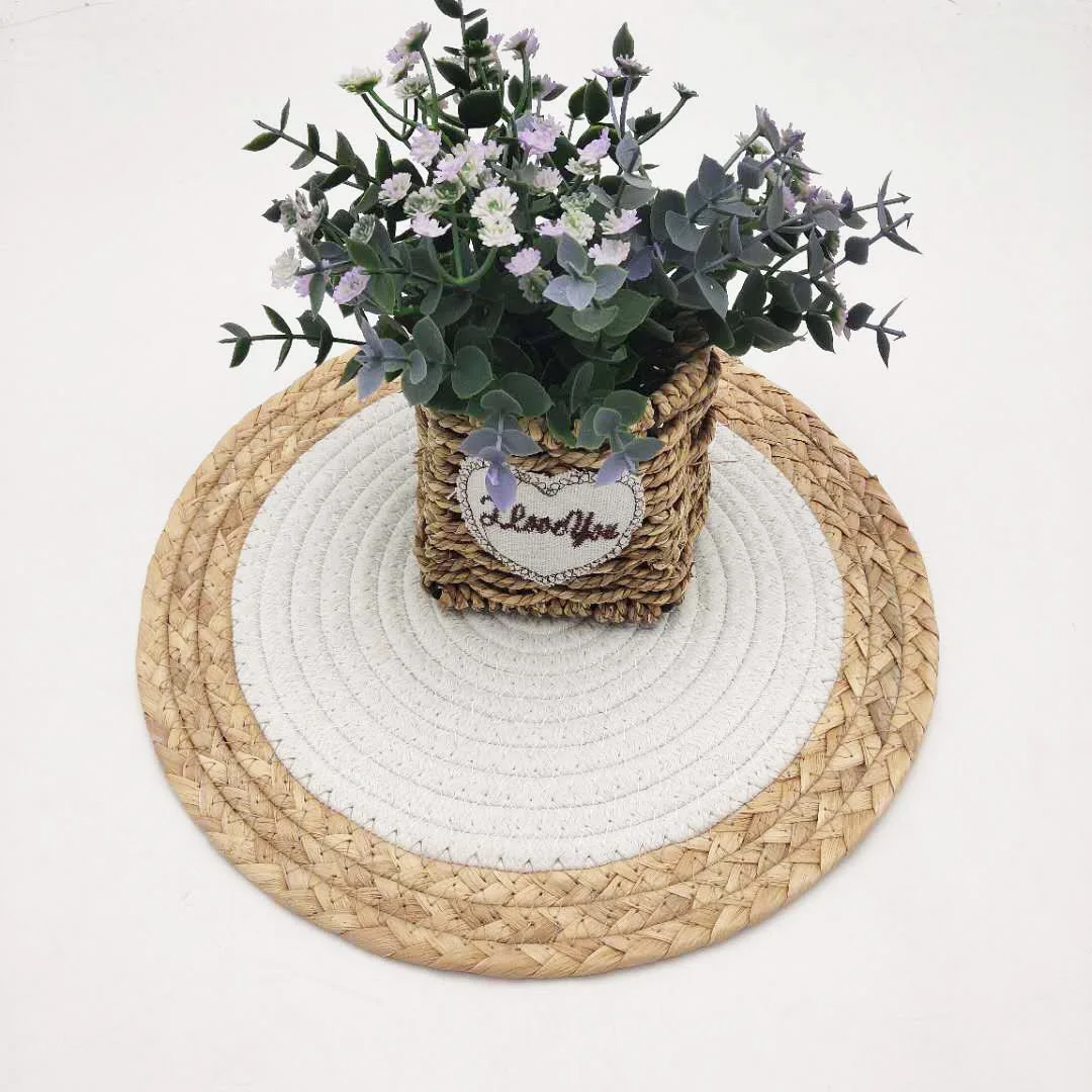 Water Hyacinth cotton Round Placemats, Straw Wicker Placemat Wholesale Bonsai mat for home decor