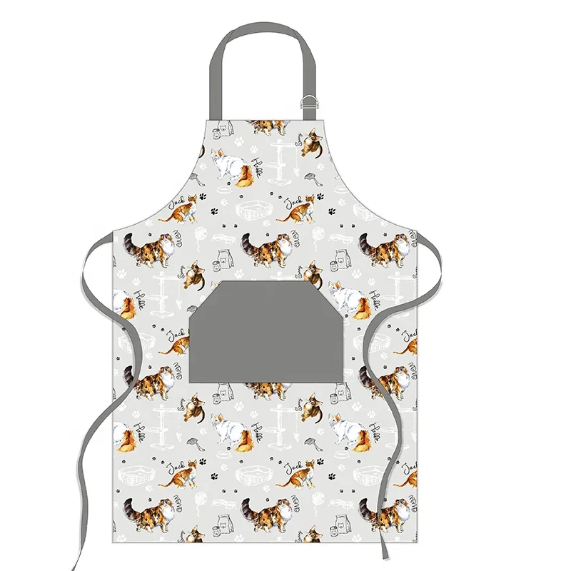 Wholesale Cooking Printed Animal Aprons Customized Logo Cotton Kitchen Anti fouling Aprons For Woman Men