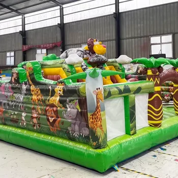 Big Zoo Themed Inflatable Bouncy Castle Slide Playhouse Jungle Fun City Playground Amusement Park for Kids