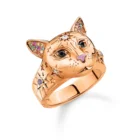Silver Dropship Ring Gemnel Women 18k Gold Plated Multicolor Zircons Handmade Cat Head Ring