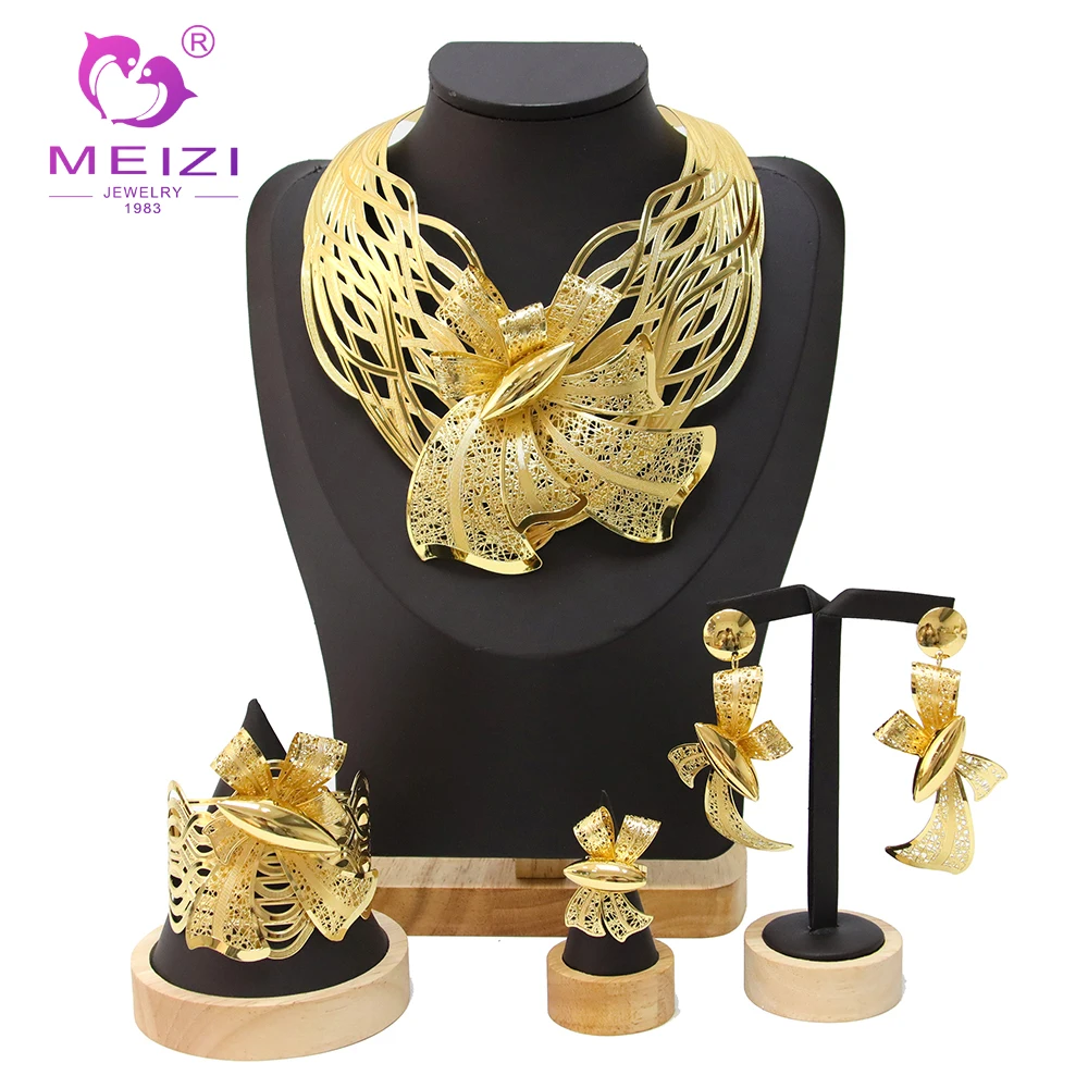 Meizi Jewelry Newest Luxury Brazil K Gold Plated Jewelry Set