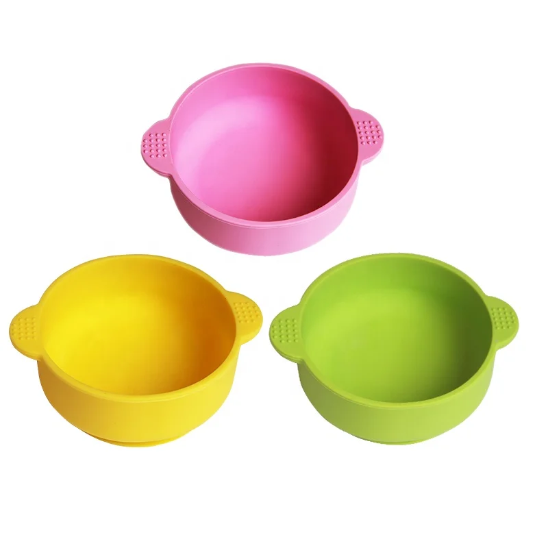 Eco-friendly free BPA no slip food grade silicone feeding baby bowls with suction