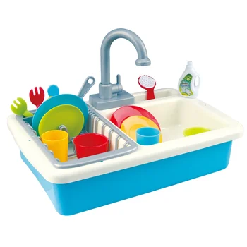 Playgo WASH-UP Kitchen Sink Dishwashing Kit Unisex Plastic Pretend Play with Food Dishwasher for Kids