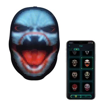 Amazon Hot Selling Wholesale APP Controlled Programmable Halloween Party Rave LED Light Up Face Mask