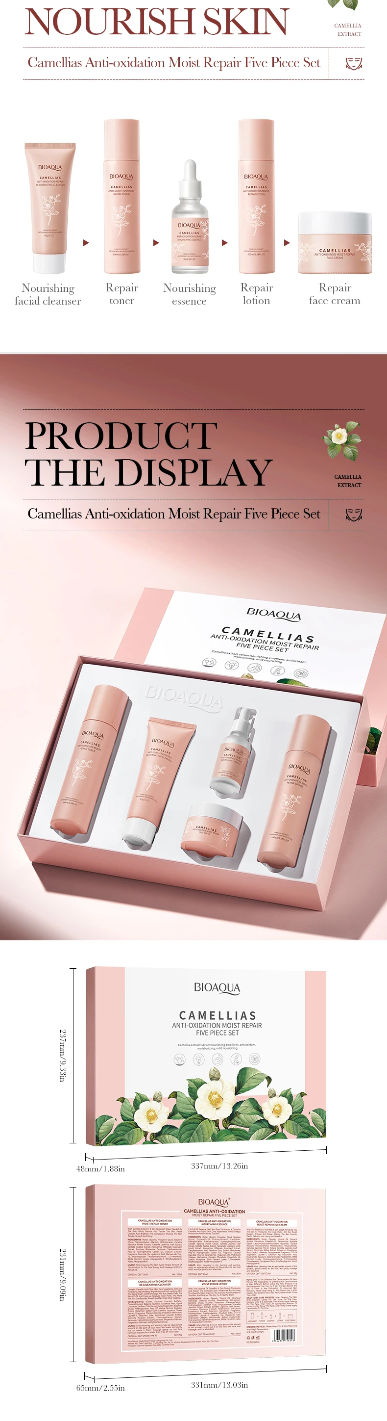 product bioaoua camellia antioxidant moisturizing repair 5 piece skincare set cross border trade wholesale-11