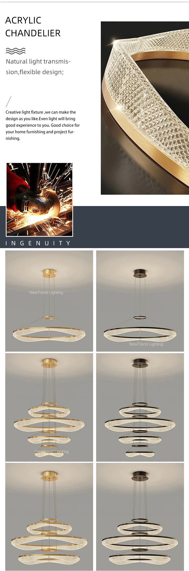 cpl 400 hot selling ring decorate staircase church hotel lobby living room hanging led pendant lamp -1