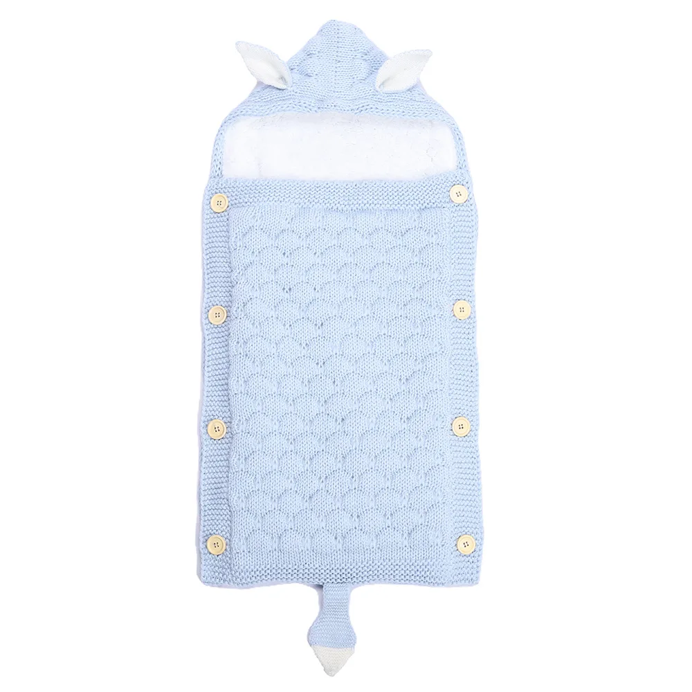 Hot Sale Newborn Knitting Pattern Kick Proof Quilt Wrap Swaddle Blanket Baby Sleeping Bag Baby Knitted Rabbit Ear Sleeping Bag