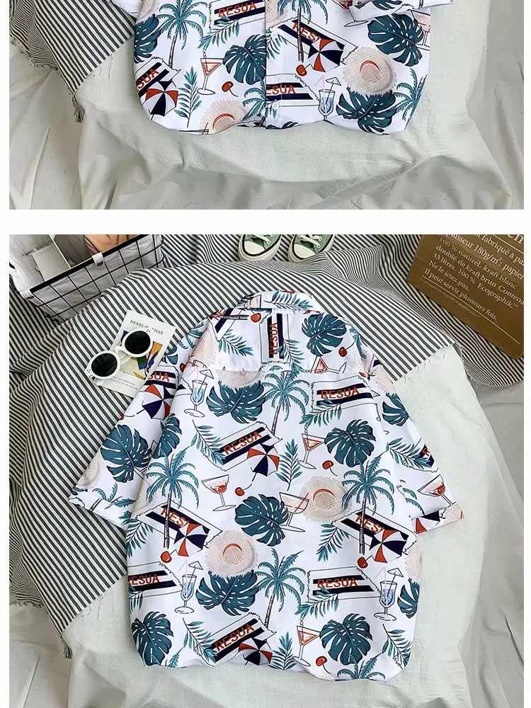 Summer Sublimation Printing Patterned Loose Beach For Leisure and Relaxed Short Sleeve Shirt With Floral For Couple