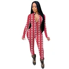 Adult Sleepwear 2021 New Women Zipper V-neck Printed Pajamas Sets Adult Sexy Elastic Onesie Sleepwear