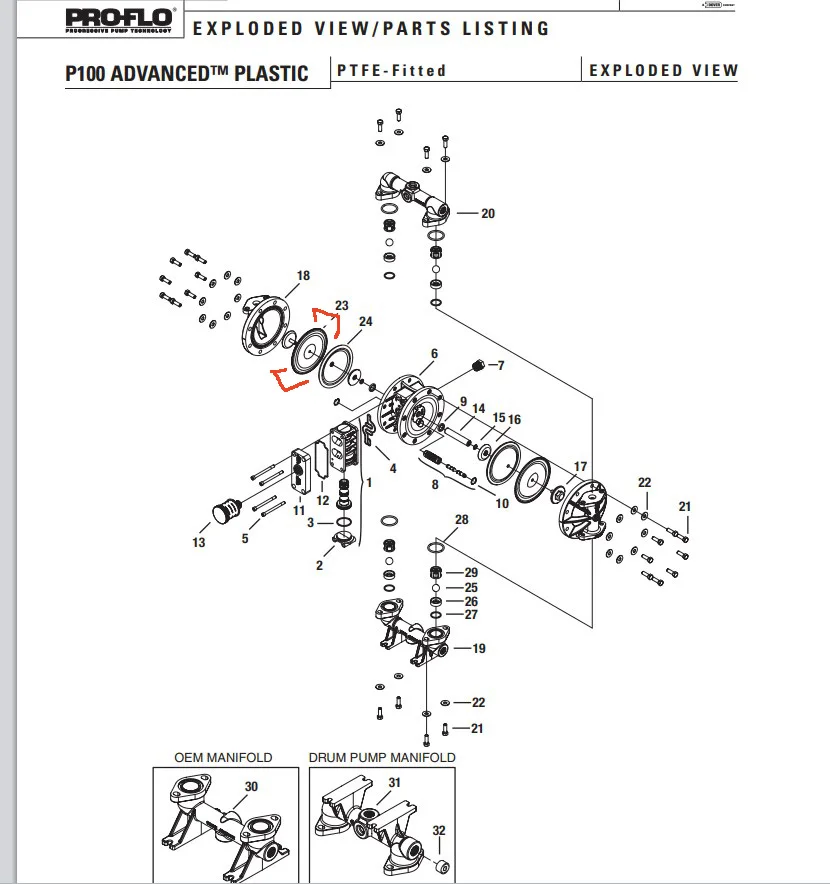 Резина диафрагма 01-1010-55 PTFE аба үчүн диафрагма AODD пневматикалык диафрагма насосу фабрикасы