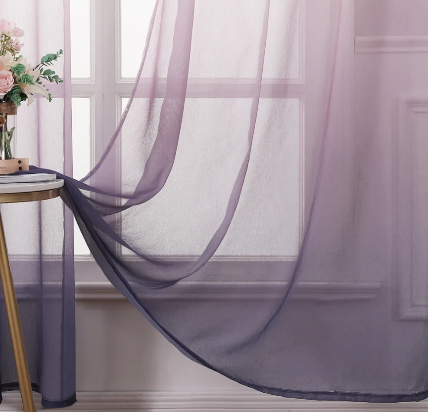 Amazon hot sales simple Nordic style gradient color window sheer curtain ready made