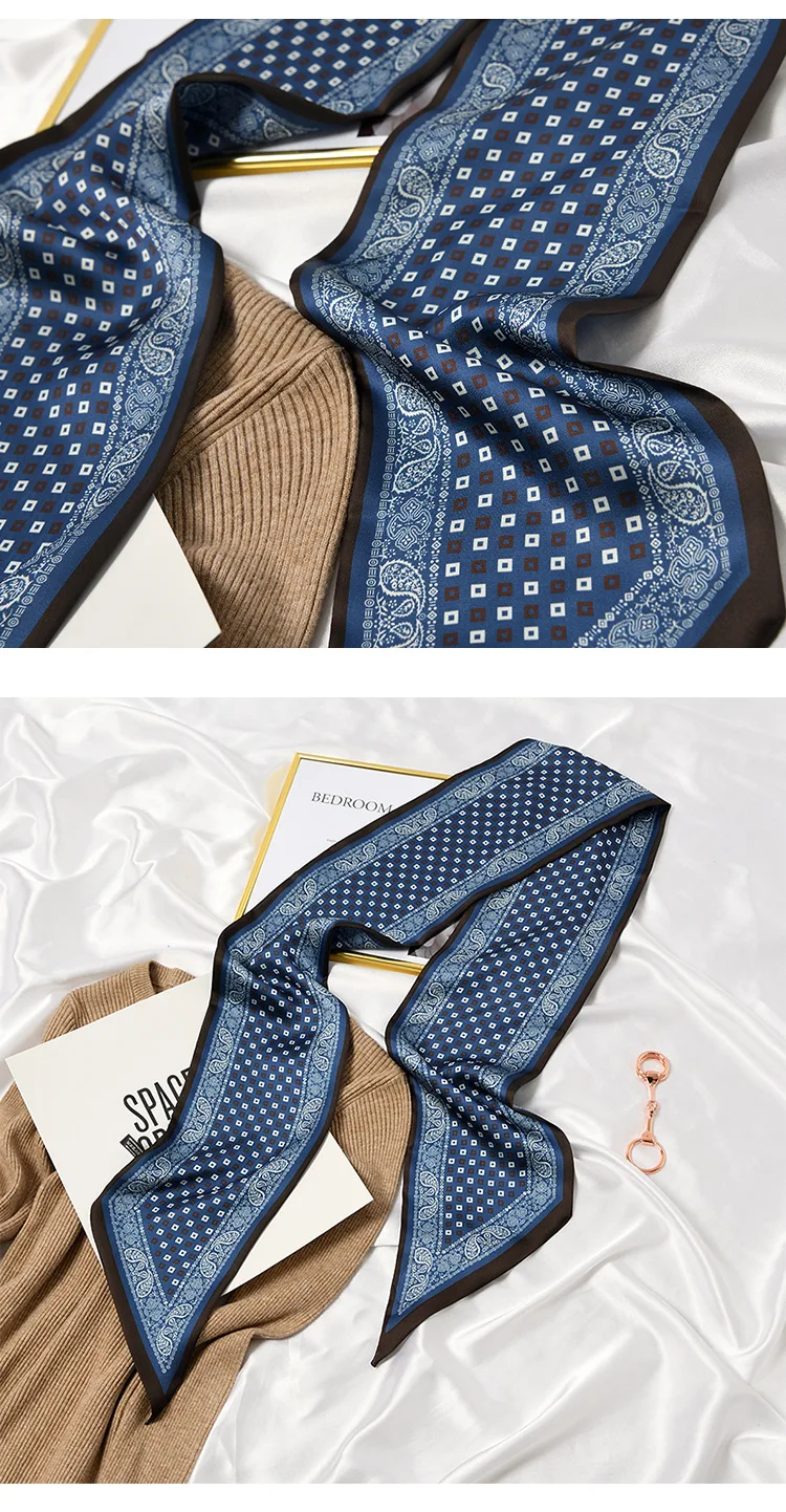 2021 Luxury Brand Designer Small Silk Scarf Women Bag Skinny Scarves