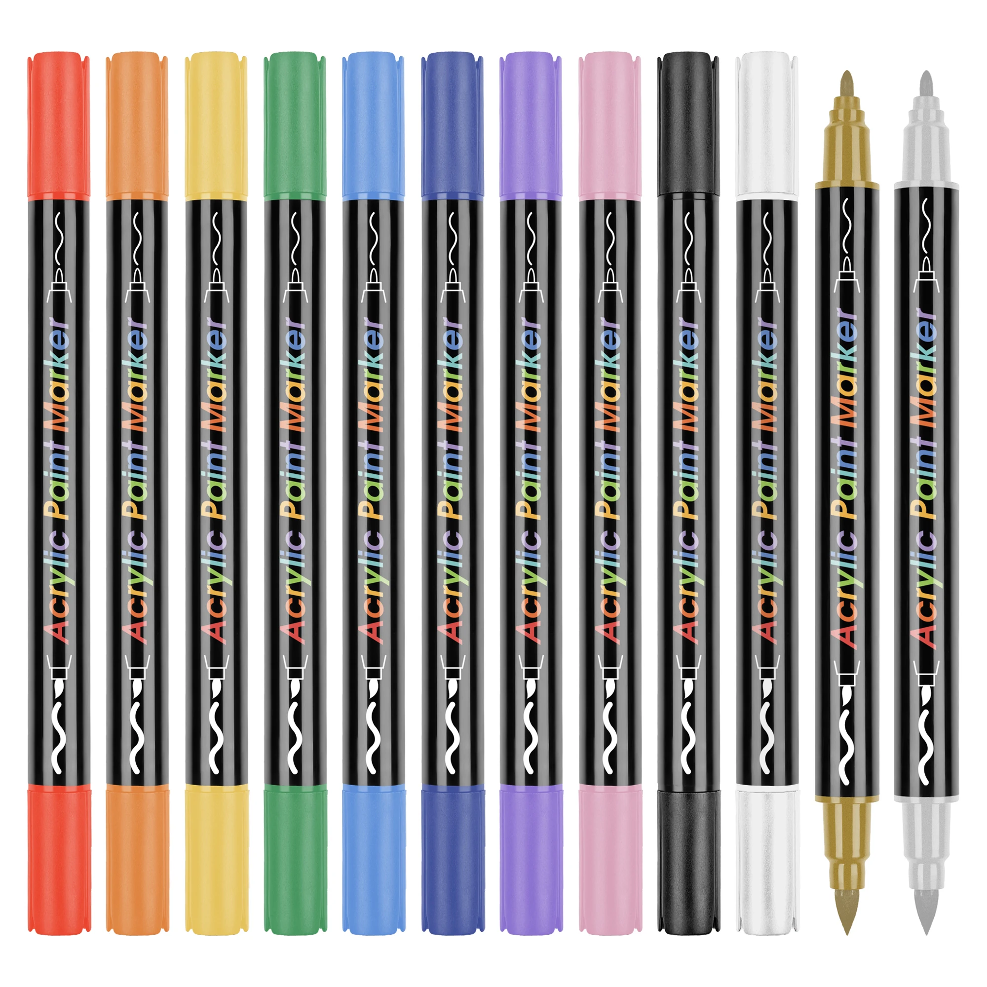 Dual Tip Acrylic Paint Markers Paint Pen, Premium Acrylic Paint Pen for Wood, Canvas, Stone, Rock Painting, Glass, Ceramic Surf