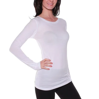 Ecoach Apparel Women Outwear Athletic Fitted Plain Long Sleeves Round Crew Neck T Shirt Top