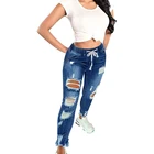 Plus Size Women High Waist Skinny Stretch Ripped Jeans Destroyed Denim Pants