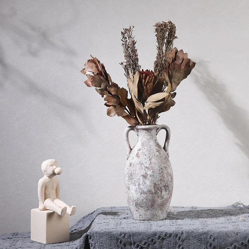 product best seller high end ceramic jar soft decoration living room retro ceramic jar vase for homestay flower arrangement625-7
