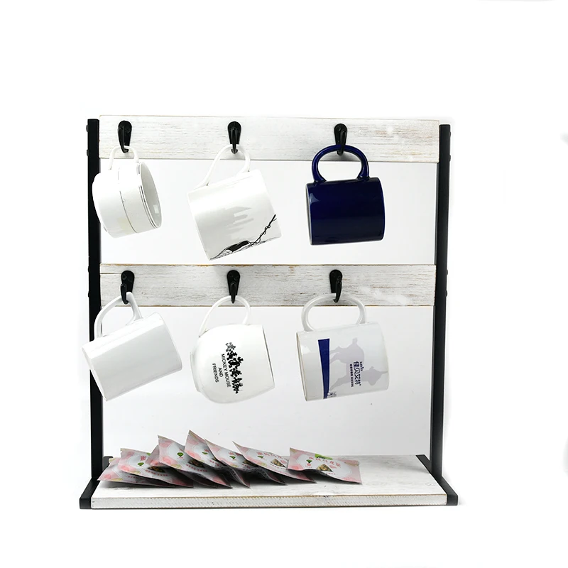 Organizador Free Standing 12-Hook White Color Wood Coffee Mug Holder for Kitchen Storage Rack