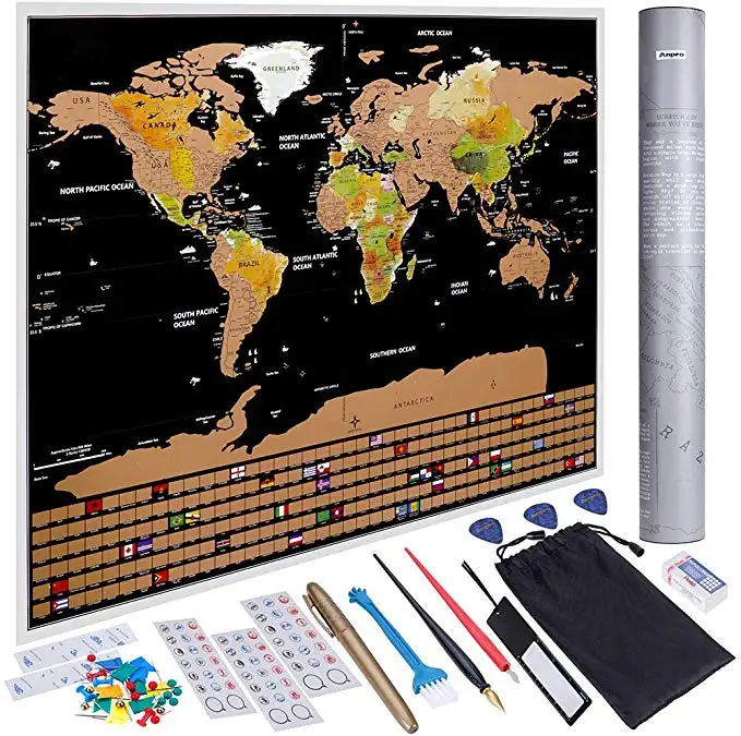 82.5x59.5 cm Scratch Off World Map Scratch World Map Travel Map with Country Flags Abundant Accessories Kit