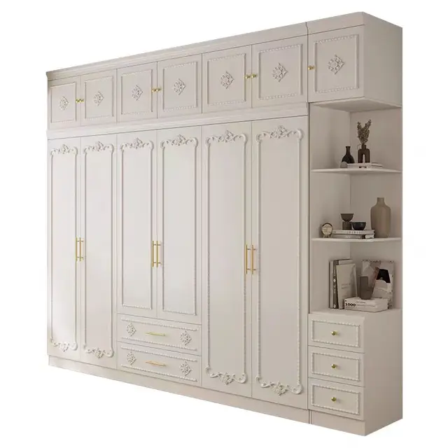 European wardrobe simple white household master bedroom curved top four and six door combination cabinet finished wardrobe