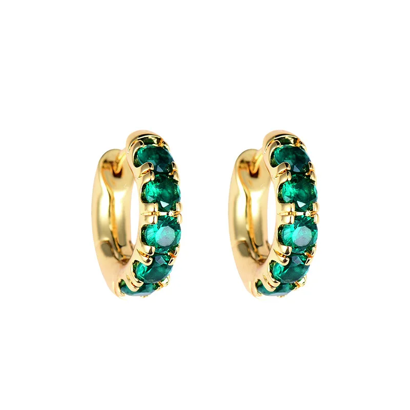 Hot sale Luxury Vintage Real Gold Plated Emerald Zircon Clip On Earrings For Women Shiny Cz Earrings Party Jewelry