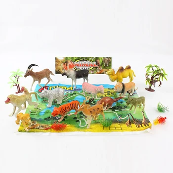 With map zoo animal model plastic educational toys kids