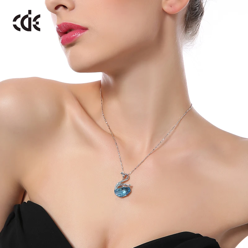 Blue Stone Dainty Necklace Swan Rhinestone Crystal For Womens