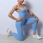Workout Fitness Custom Logo Spaghetti Strap Bodycon Tank 1 Piece Stretch Yoga Wear Jumpsuits Rompers Playsuit