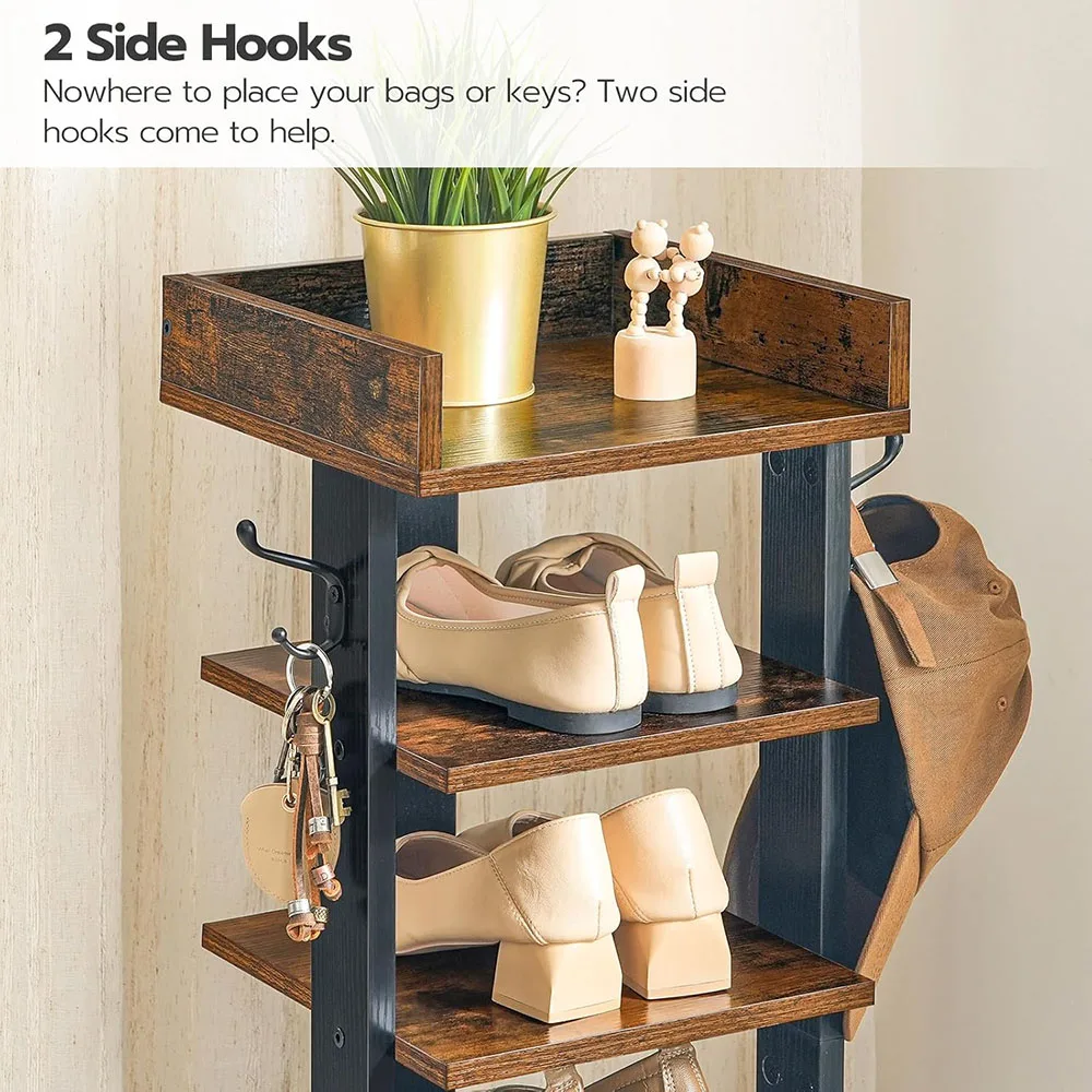 7 Tier Rustic Brown Wooden Vertical Shoe Rack Modern Design Narrow Space-Saving Shoe Tower for Bedroom & Living Room details