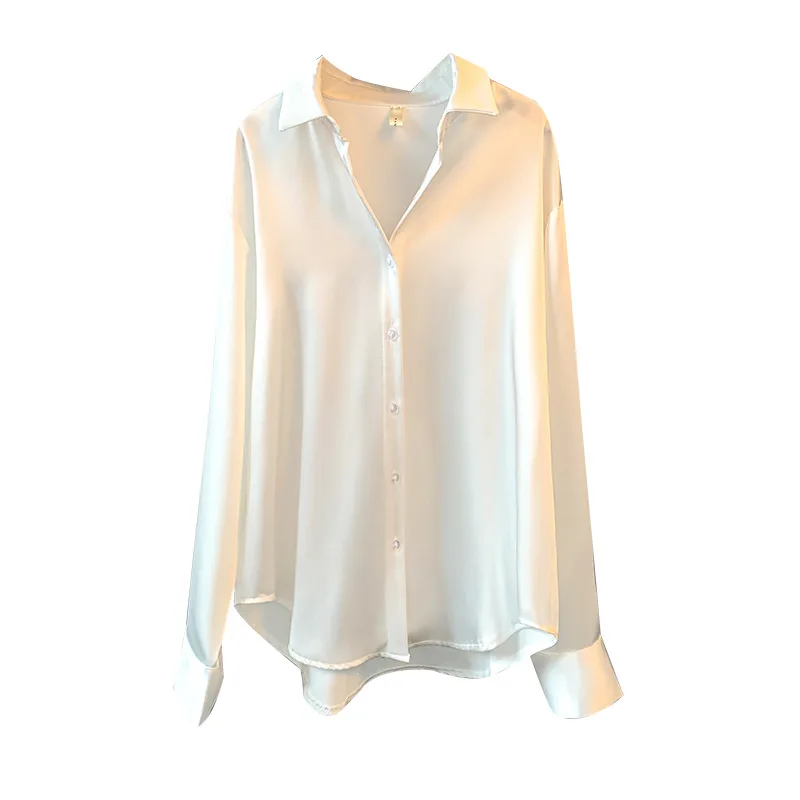 MakeMeChic Women's Satin Silk Long Sleeve Blouse Button Down Shirt Casual Top