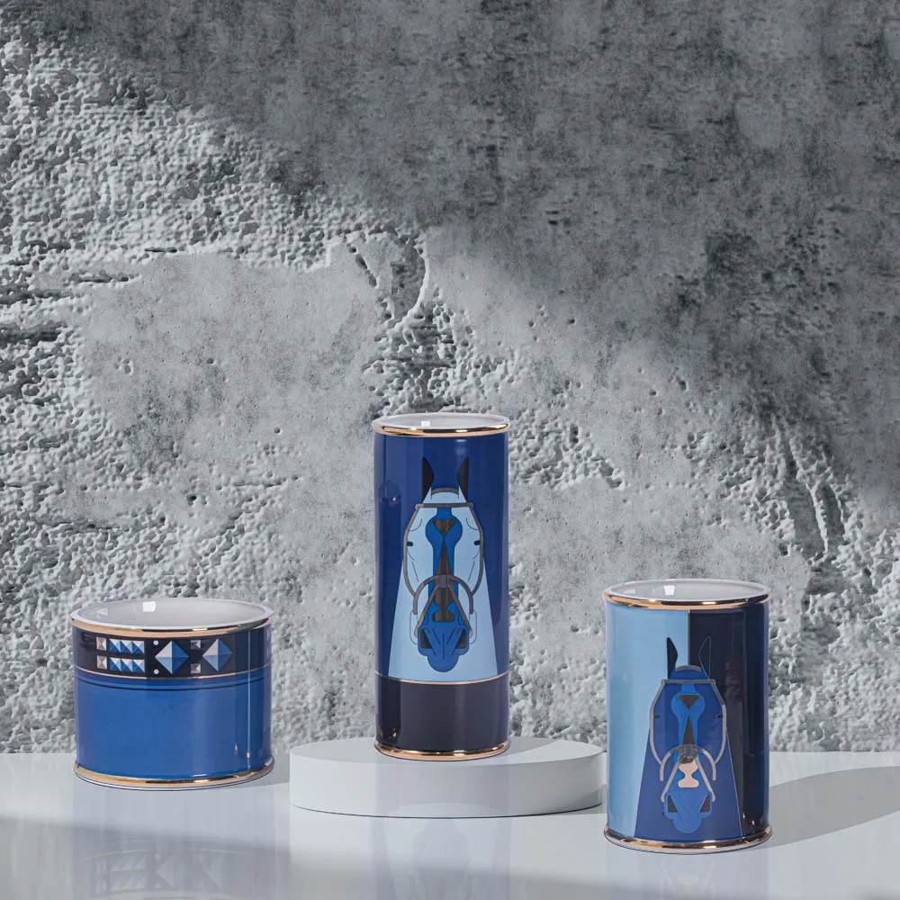 Modern Plated Ceramic Porcelain Luxury Horse Blue Vase for Home Decoration