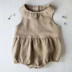 Wholesale newborn infant baby clothes rompers solid color breathable toddler baby boys girls linen blank cute rompers