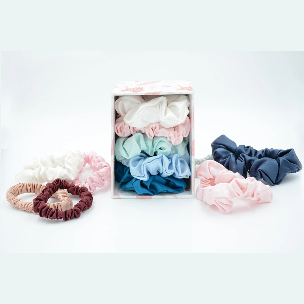 Custom New Set of Pure Color Silk Elastic Hair Bands Scrunchies Hairband Scrunchy with Elastic Hair Tie Head Rope Cloth