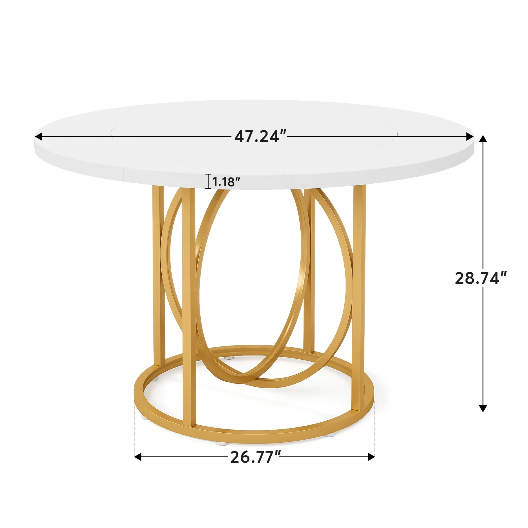 Tribesigns Modern Round 47 Inch White Kitchen Table with Gold Base Wood Dining Table Coffee Table for Home Furniture