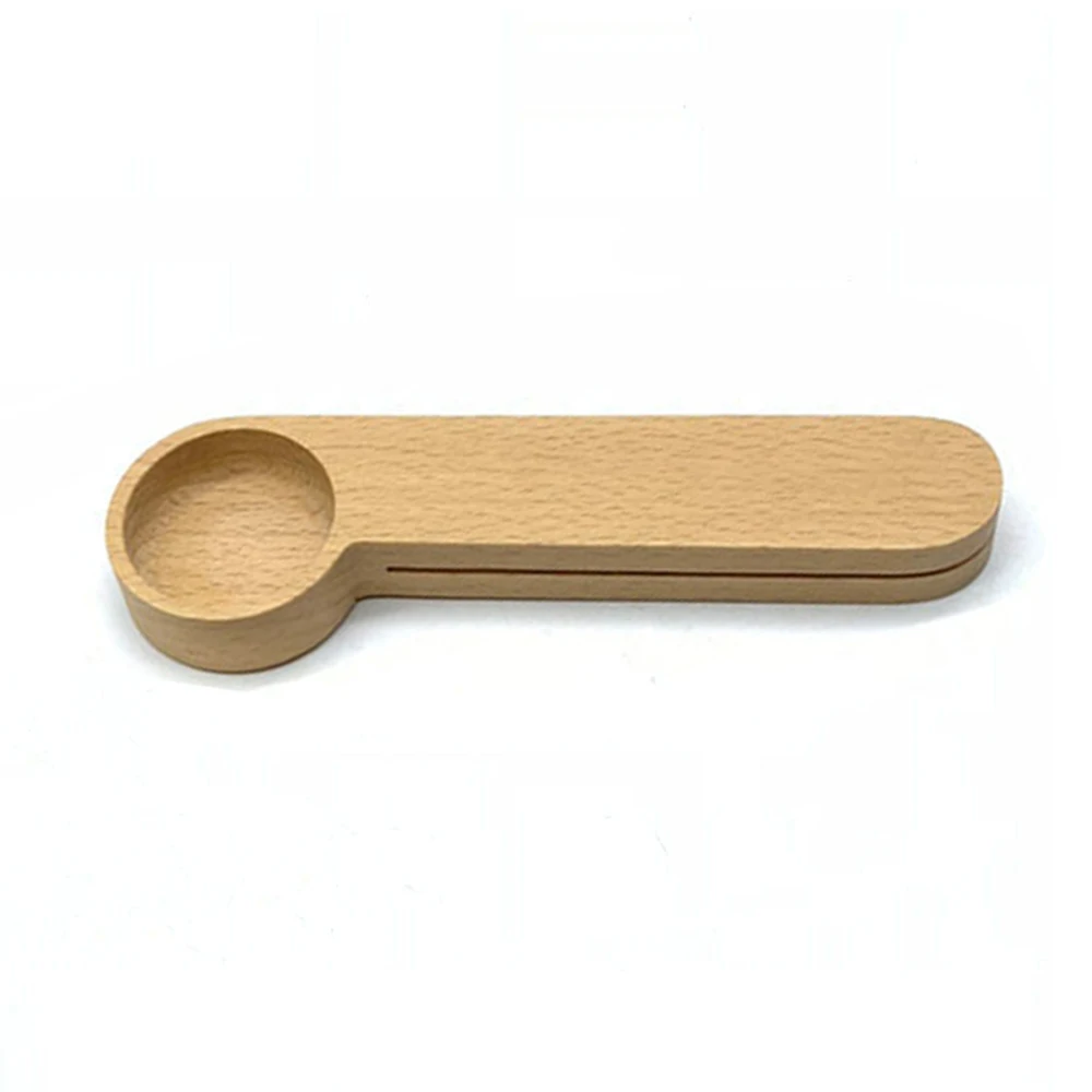 Custom Logo 100% natural Beech Handmade Long Handle Serving Coffee Scoop 2 In I  Wood Bean Measuring Wooden Spoons