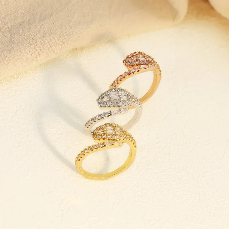 trendy women copper with zircon gold open bangles open rings jewelry set gift